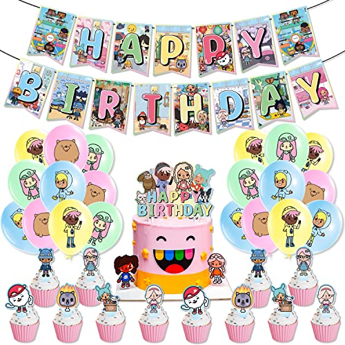 Toca Party Decorations Boca Life Birthday Party Supplies Includes CupCake Toppers, Cake Toppers,Banner Garland, Balloons, Party Favor Pack For Kids