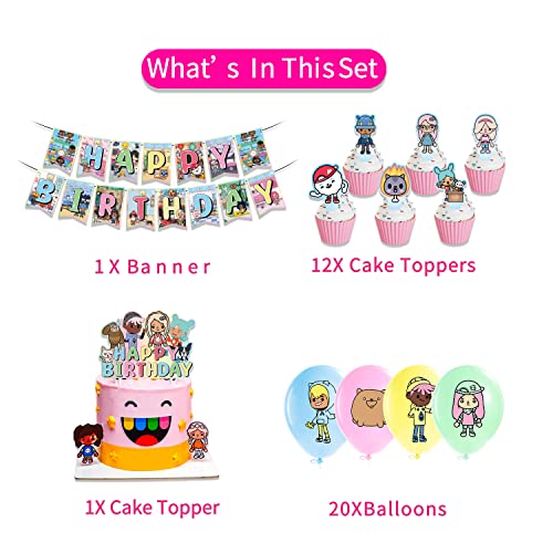 Toca Party Decorations Boca Life Birthday Party Supplies Includes CupCake Toppers, Cake Toppers,Banner Garland, Balloons, Party Favor Pack For Kids