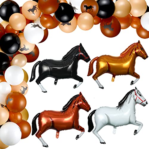 Zhanmai 100 Pieces Horse Balloons Cowboy Party Decorations 40 Inches Horse Shaped Foil Balloon Latex Balloons Horse Themed Garland Arch Kit for Birthday Baby Shower(Brown, Cowboy)