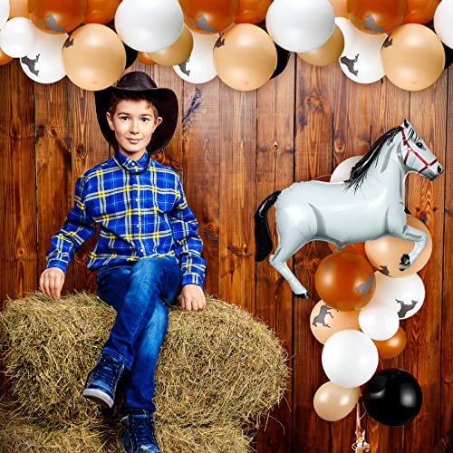 Zhanmai 100 Pieces Horse Balloons Cowboy Party Decorations 40 Inches Horse Shaped Foil Balloon Latex Balloons Horse Themed Garland Arch Kit for Birthday Baby Shower(Brown, Cowboy)