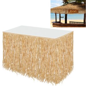 1 pack natural raffia table skirt luau hawaiian skirt table grass beach fringe decoration for tropical birthday party tiki bar, chair skirt, deck skirt, luau tropical hawaiian party (108 x 30 inch)