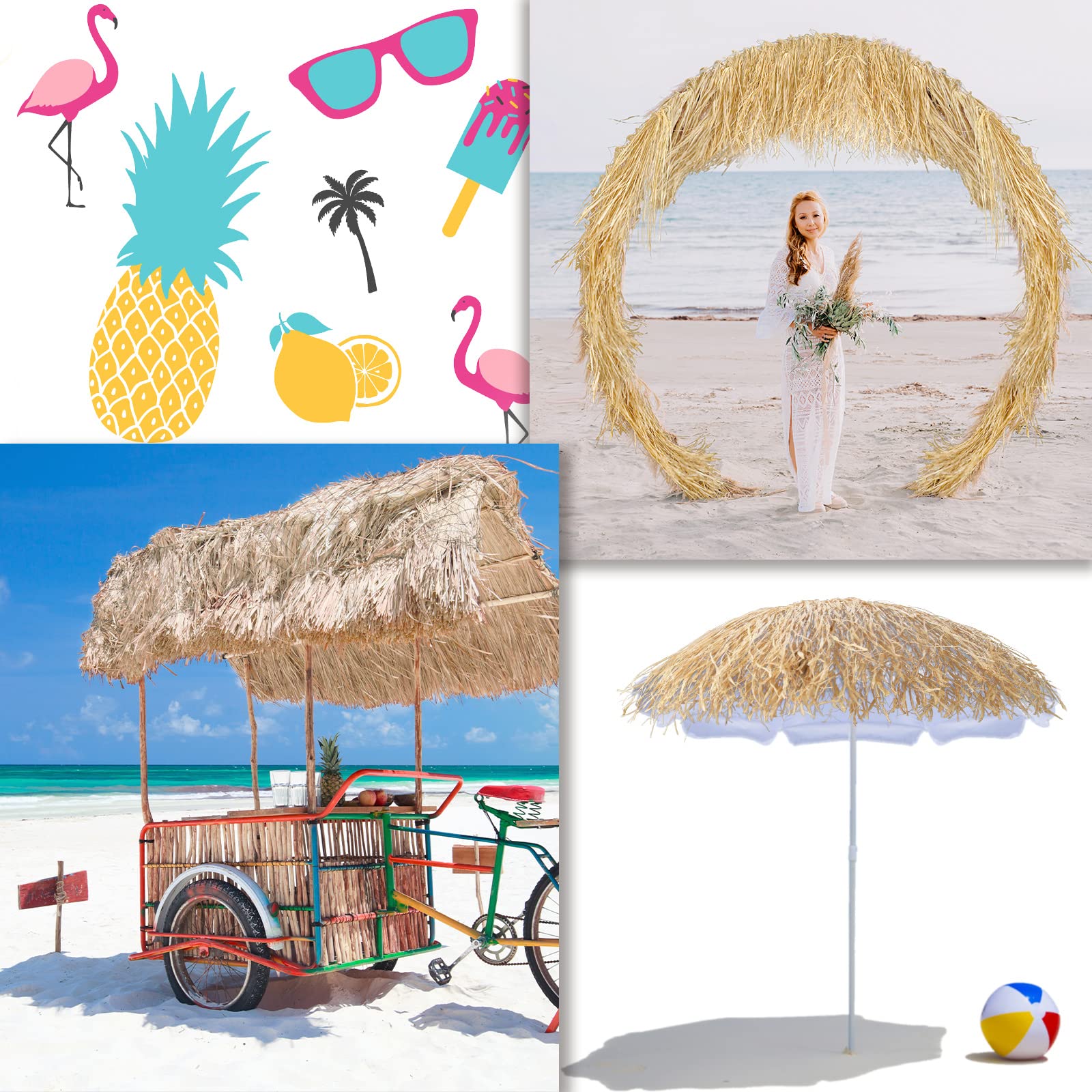 1 Pack Natural Raffia Table Skirt Luau Hawaiian Skirt Table Grass Beach Fringe Decoration for Tropical Birthday Party Tiki Bar, Chair Skirt, Deck Skirt, Luau Tropical Hawaiian Party (108 x 30 Inch)