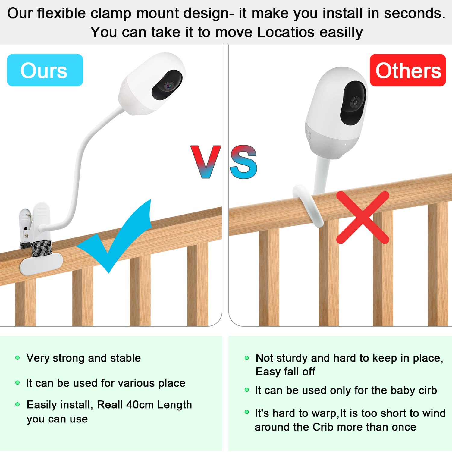 Baby monitor Mount Compatible with Nooie Baby Monitor,Nooie Pet Camera Indoor Baby Monitor Camera 15.7 inches Flexible Long Gooseneck Arm, Baby Monitors Holder for Crib Baby Camera Stand Without Tools