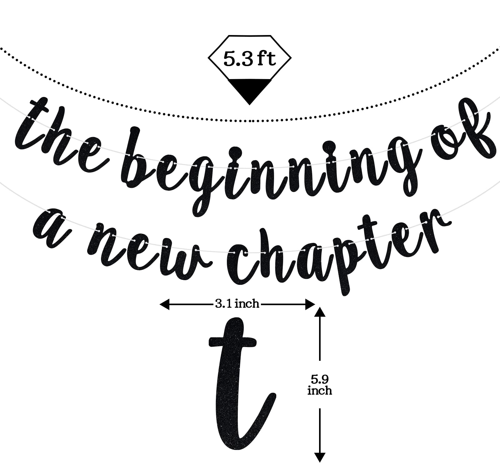 The Beginning of a New Chapter Banner, Farewell Party Decorations, 2024 Graduation Banner, Engagement Baby Shower New Home Job Change Party Decorations Black Glitter