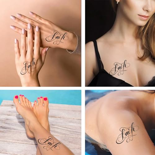 Dopetattoo 6 Sheets Temporary Tattoo Faith Tattoo in Cross Shape Fake Tattoos for Men Women Girls Neck Tattoo