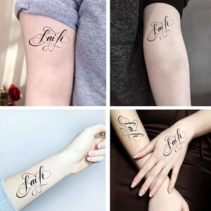 Dopetattoo 6 Sheets Temporary Tattoo Faith Tattoo in Cross Shape Fake Tattoos for Men Women Girls Neck Tattoo