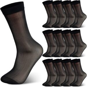 jenpen men's 12 pairs extra thin soft sheer business summer man breathable dry fit crew calf socks dress, black, one size