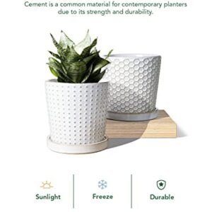 LE TAUCI Ceramic Plant Pots, 5.4 Inch Pots for Indoor Plants, Planters with Drainage Hole and Saucer, Flower Pots for Succulent, Snake Plants and Cactus, Set of 2, Reactive Glaze White