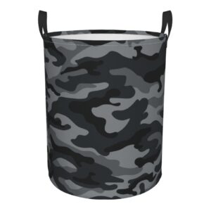gbuzozie 38l round laundry hamper army camouflage storage basket waterproof coating black and grey camo organizer bin for nursery clothes toys