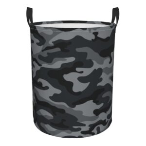 Gbuzozie 38l Round Laundry Hamper Army Camouflage Storage Basket Waterproof Coating Black And Grey Camo Organizer Bin For Nursery Clothes Toys