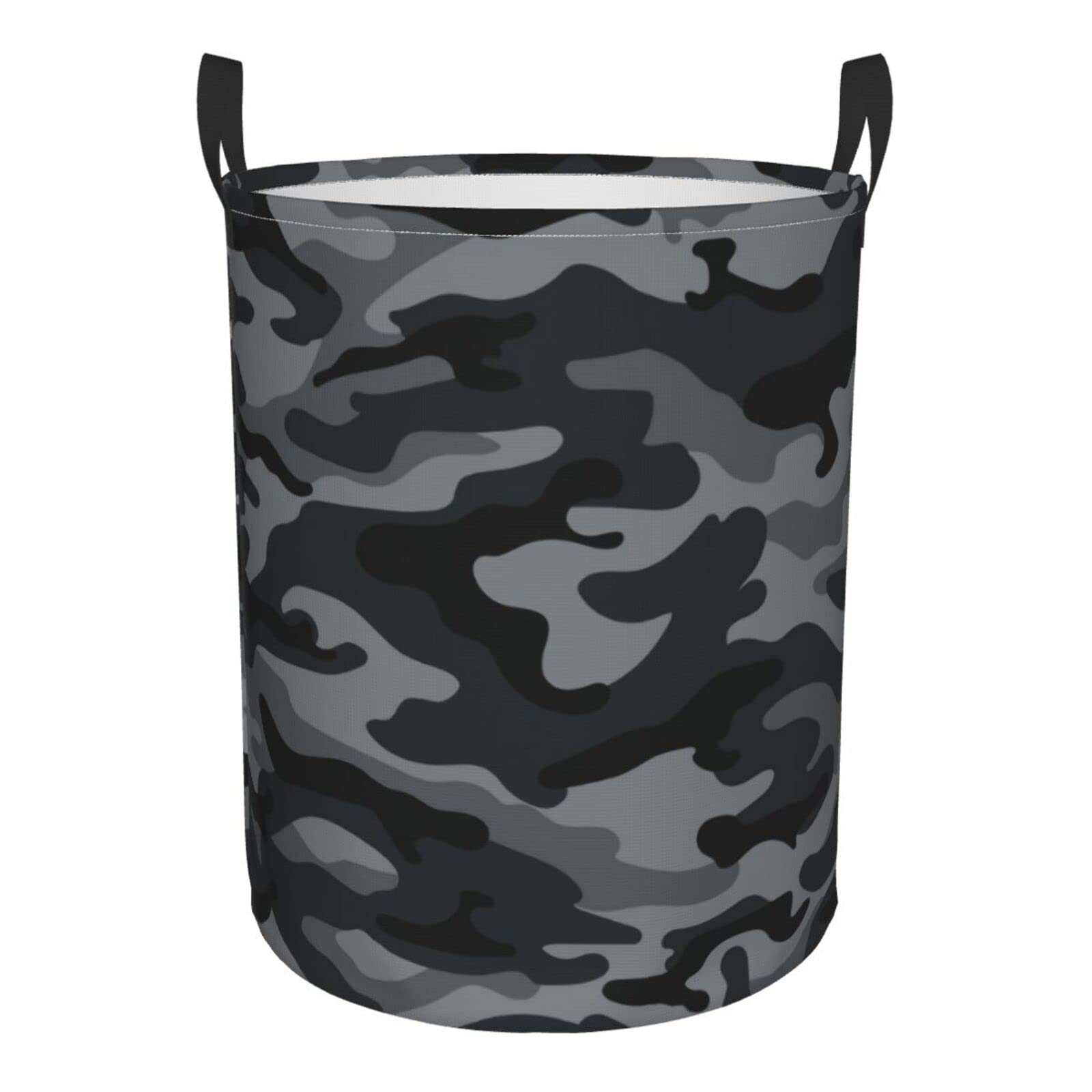 Gbuzozie 38l Round Laundry Hamper Army Camouflage Storage Basket Waterproof Coating Black And Grey Camo Organizer Bin For Nursery Clothes Toys
