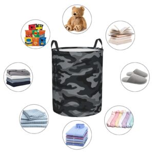 Gbuzozie 38l Round Laundry Hamper Army Camouflage Storage Basket Waterproof Coating Black And Grey Camo Organizer Bin For Nursery Clothes Toys