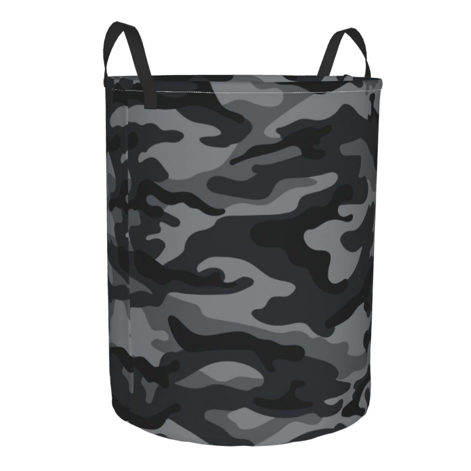 Gbuzozie 38l Round Laundry Hamper Army Camouflage Storage Basket Waterproof Coating Black And Grey Camo Organizer Bin For Nursery Clothes Toys