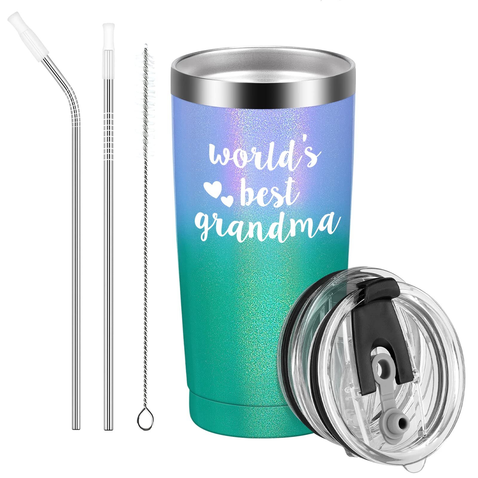 Cpskup Mothers Day Gifts for Grandma, World's Best Grandma Stainless Steel Insulated Travel Tumbler, New Grandma Mothers Day Christmas Gift for Grandma to be Gigi Mimi from Grandchildren, 20oz Glitter