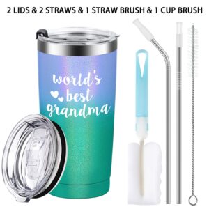 Cpskup Mothers Day Gifts for Grandma, World's Best Grandma Stainless Steel Insulated Travel Tumbler, New Grandma Mothers Day Christmas Gift for Grandma to be Gigi Mimi from Grandchildren, 20oz Glitter