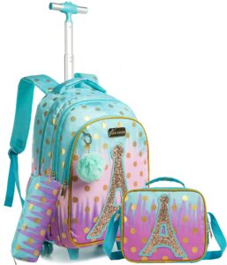 meetbelify rolling backpack for girls rolling backpacks with wheels trolley trip luggage for elementary student with lunch box