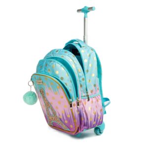 Meetbelify Rolling Backpack for Girls Rolling Backpacks with Wheels Trolley Trip Luggage for Elementary Student with Lunch Box
