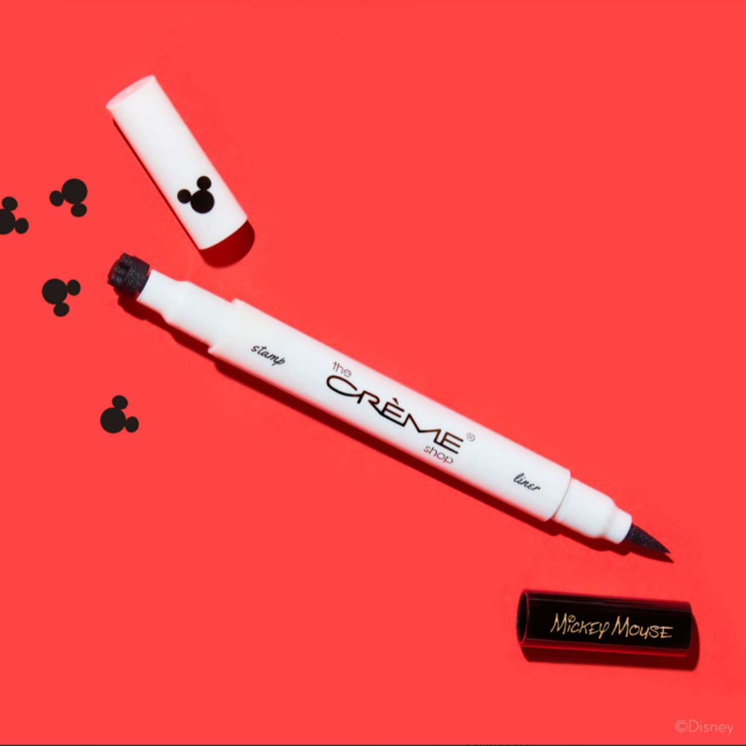 The Creme Shop Disney Dual-Ended Eyeliner & Mickey Shaped Freckle Stamp Eye Liner [ DMES7241 Black ] + Free Zipper Bag, Pencil