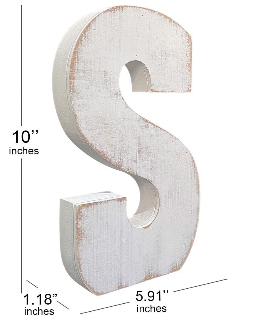 ABELOTS Large Wood Letter Distressed White Wash Alphabet Wall Décor Monogram Letter Alphabet Letters Free Standing Letters Wall Letters(S)