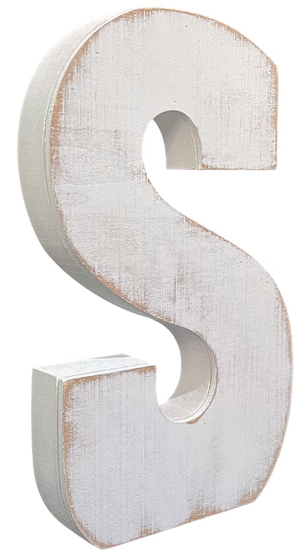 ABELOTS Large Wood Letter Distressed White Wash Alphabet Wall Décor Monogram Letter Alphabet Letters Free Standing Letters Wall Letters(S)