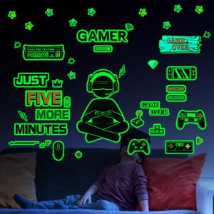 Glow in The Dark Game Wall Decal Video Game Room Decor Gaming Decals for Boys Room Wall Stickers for Kids Bedroom Sticker Home Playroom Decoration