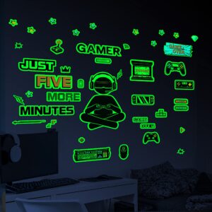 Glow in The Dark Game Wall Decal Video Game Room Decor Gaming Decals for Boys Room Wall Stickers for Kids Bedroom Sticker Home Playroom Decoration