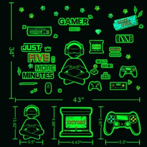 Glow in The Dark Game Wall Decal Video Game Room Decor Gaming Decals for Boys Room Wall Stickers for Kids Bedroom Sticker Home Playroom Decoration