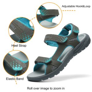 QUANDELI Walking Sandals Women, Summer Waterproof Hiking Sandals Comfortable Lightweight Sport Athletic Sandals Open Toe Sandals for Outdoor Beach Travel (grey,8)