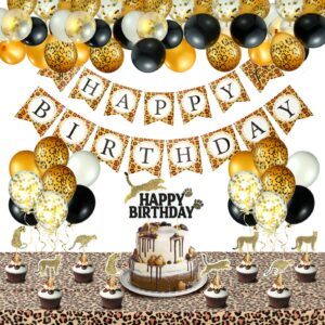 51 pieces cheetah birthday decorations including cheetah birthday banner cheetah theme balloons leopard cake topper safari animal print tablecloth and ribbon for party boy girl baby shower supplies