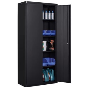 GREATMEET Metal Storage Cabinet with Locking Door and 4 Adjustable Shelves,70.8" H Lockable Steel Storage Cabinet for Home,Office,School Black