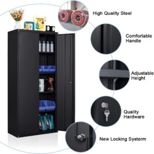 GREATMEET Metal Storage Cabinet with Locking Door and 4 Adjustable Shelves,70.8" H Lockable Steel Storage Cabinet for Home,Office,School Black