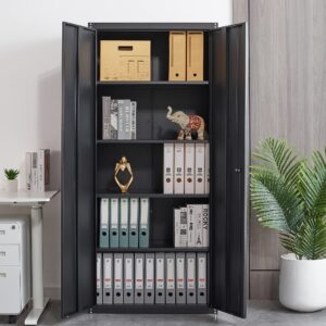 GREATMEET Metal Storage Cabinet with Locking Door and 4 Adjustable Shelves,70.8" H Lockable Steel Storage Cabinet for Home,Office,School Black