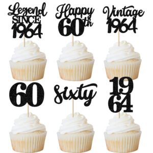 rsstarxi 48 pack black vintage 1964 cupcake toppers legend since 1964 sixty cupcake picks happy 60th number 60 cupcake topper for 60th birthday wedding anniversary party cake decorations