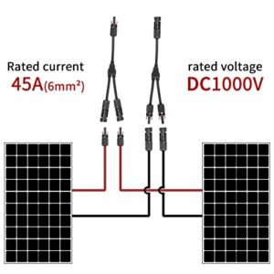 Solar Panel Y Branch Parallel Cable 2 Pairs, 45A Waterproof Solar 2 to 1 Adapter Cable Wire Male Female Connector, (MFF+FMM 2 Pair,30CM/0.98FT)