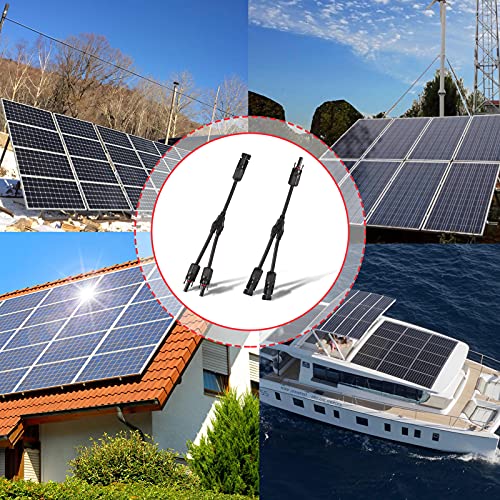 Solar Panel Y Branch Parallel Cable 2 Pairs, 45A Waterproof Solar 2 to 1 Adapter Cable Wire Male Female Connector, (MFF+FMM 2 Pair,30CM/0.98FT)
