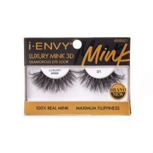 i-envy luxury mink collection false eyelashes 100% real mink glamorous eye look lashes maximum fluffiness 3d multi-curl angle (1 pack)