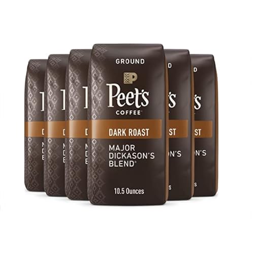 Peet's Coffee, Dark Roast Ground Coffee - Major Dickason's Blend 63 Ounces 10.5 Ounce (Pack of 6)