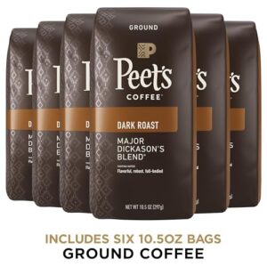 Peet's Coffee, Dark Roast Ground Coffee - Major Dickason's Blend 63 Ounces 10.5 Ounce (Pack of 6)