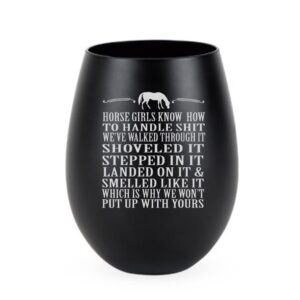 valentines day gifts for horse mom, horse stemless engraved wine glass, horse gift