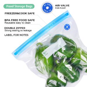 Sous Vide Bags Reusable 27Pcs, BPA Free Vacuum Sealer Bags, Vacuum Food Storage Bags for Sous Vide Cooking/Microwave Heating - 20Pcs Vacuum Zipper Bags & 2 Seal Clips & 5 Air Valves (11 * 10in) 2.9L