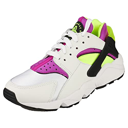 Nike Women's Air Huarache Run Sneakers, White/Neon Yellow/Magenta, 7.5