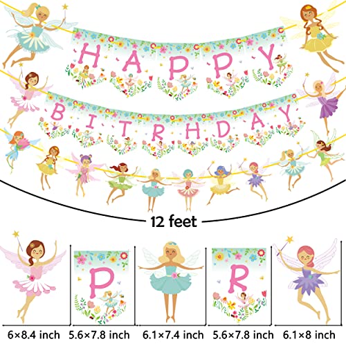 Fairy Birthday Party Decoration Flower Fairies Girls Birthday Banner Fairy Hanging Decoration Colorful Happy Birthday banner Fairy Party Favors Fairy Garden Decoration for Fairy Theme Birthday Party