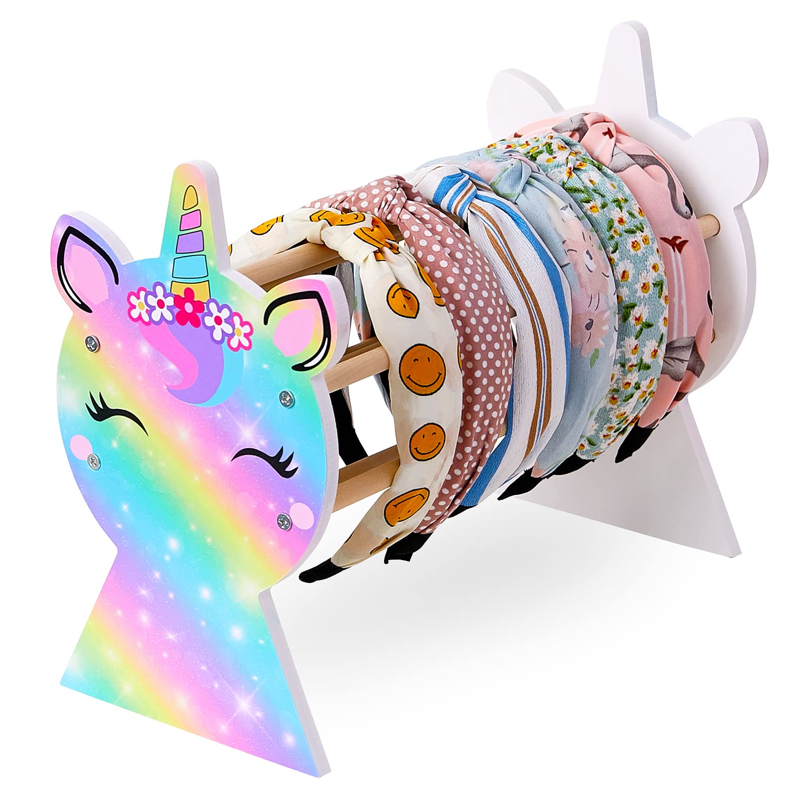 Basumee Girls Headband Holder Organizer Hair Hoop Headband Display Stand Unicorn Hairband Stand Organizer Headband Storage Home Room Decors for Girls, Rainbow