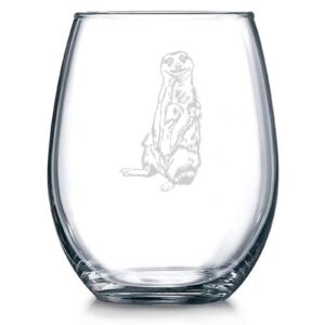 meerkat crystal stemless wine glass etched funny wine glasses, great gift for woman or men, birthday, retirement and mother's day 15oz
