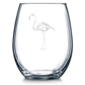 flamingo silhouette crystal stemless wine glass etched funny wine glasses, great gift for woman or men, birthday, retirement and mother's day 17oz