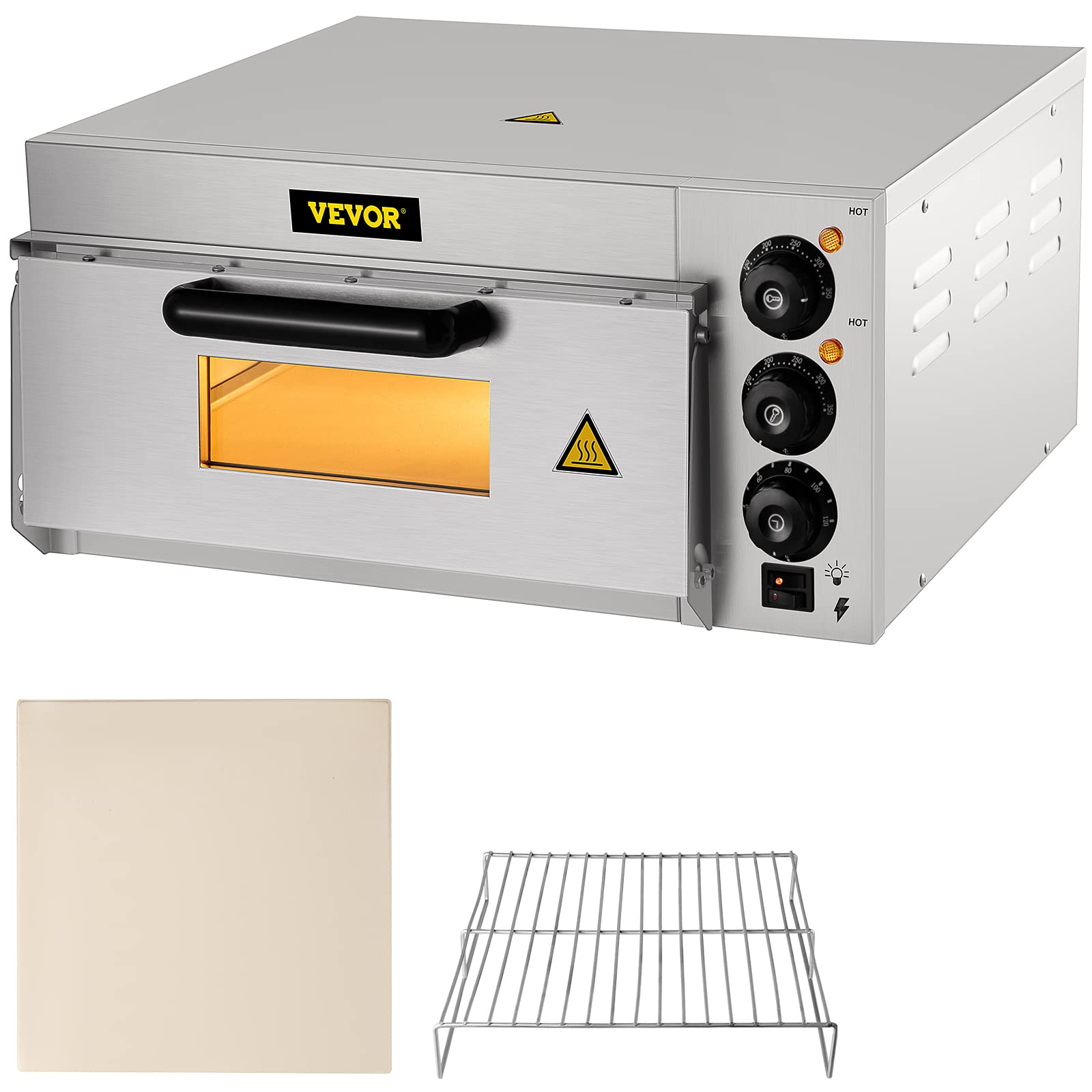 VEVOR Commercial Pizza Oven Countertop, 14" Single Deck Layer, 110V 1300W Stainless Steel Electric Pizza Oven with Stone and Shelf, Multipurpose Indoor Pizza Maker for Restaurant Home Pretzels Baked