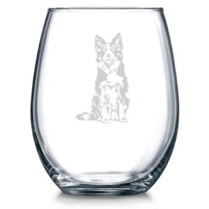 border collie crystal stemless wine glass etched funny wine glasses, great gift for woman or men, birthday, retirement and mother's day 15oz