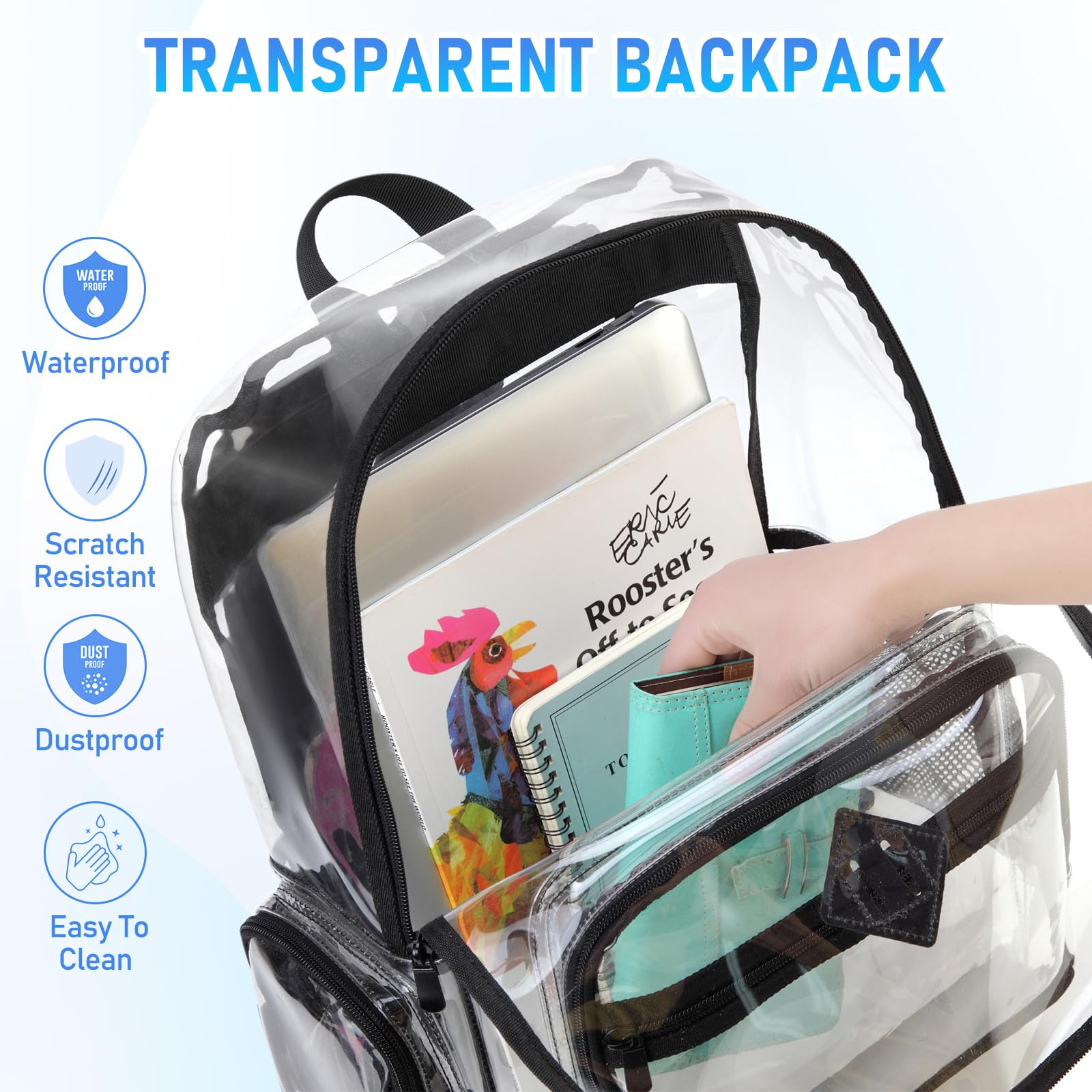 Chase Chic Clear Backpack Stadium Approved Transparent School Backpack Large Heavy Duty See Through Daypack for School Work Travel