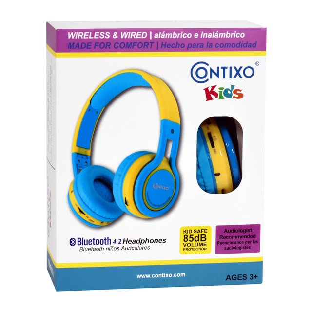 Contixo 7 inch Kids Learning Tablet Bundle - Toddler Tablet, Bluetooth, Android, Dual Cameras, Parental Control, Kids Bluetooth Headphone & Tablet Bag - DkBlue, 2023 Model
