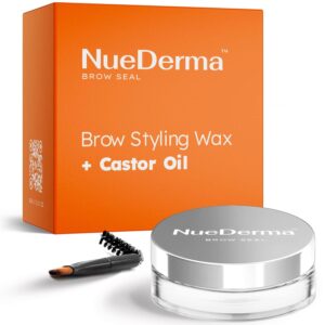 nuederma - brow seal with castor oil - clear eyebrow gel, brow wax, waterproof eyebrow makeup, brow styling wax for feathered & fluffy brows - 1 oz